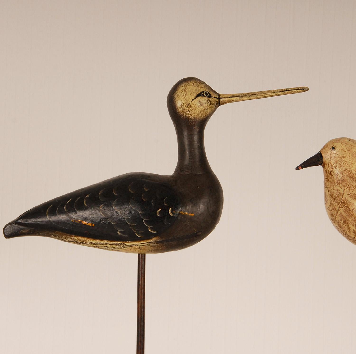 Vintage Decoy Shore Bird and Dove French Carved Wood Bird Figures In Good Condition In Wommelgem, VAN