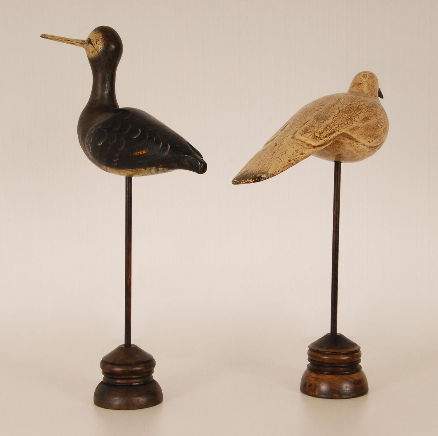Pearwood Vintage Decoy Shore Bird and Dove French Carved Wood Bird Figures