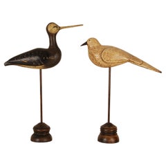 Vintage Decoy Shore Bird and Dove French Carved Wood Bird Figures