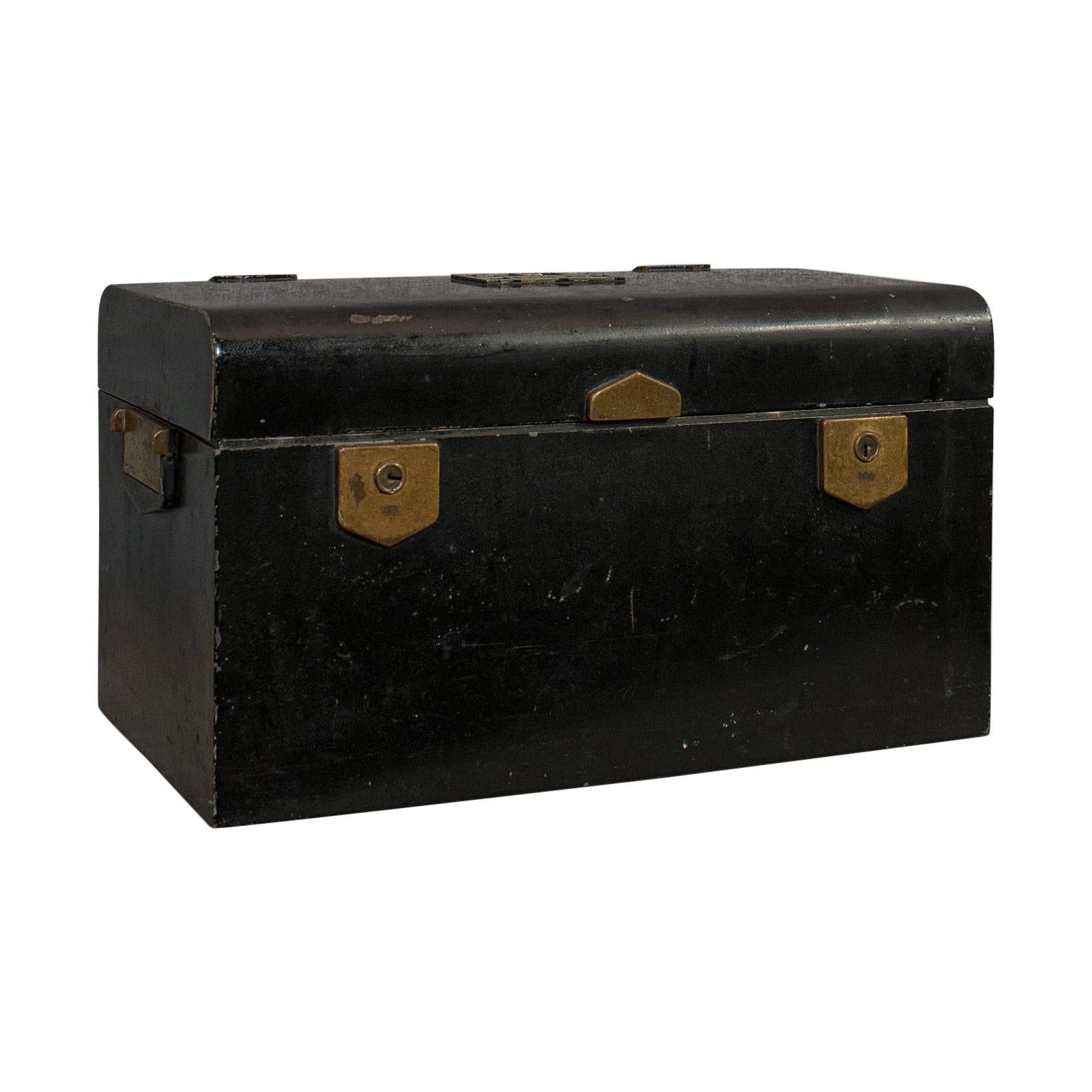 Vintage Deed Box, English, Art Deco, Iron, Document, Deposit, Chest, circa 1930