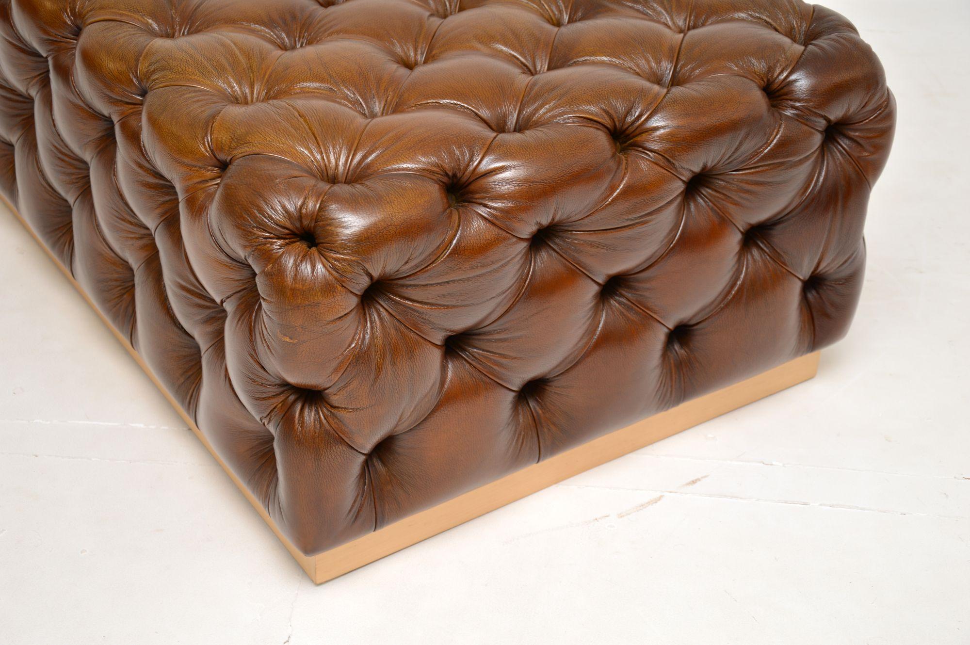 20th Century Vintage Deep Buttoned Leather Ottoman Stool