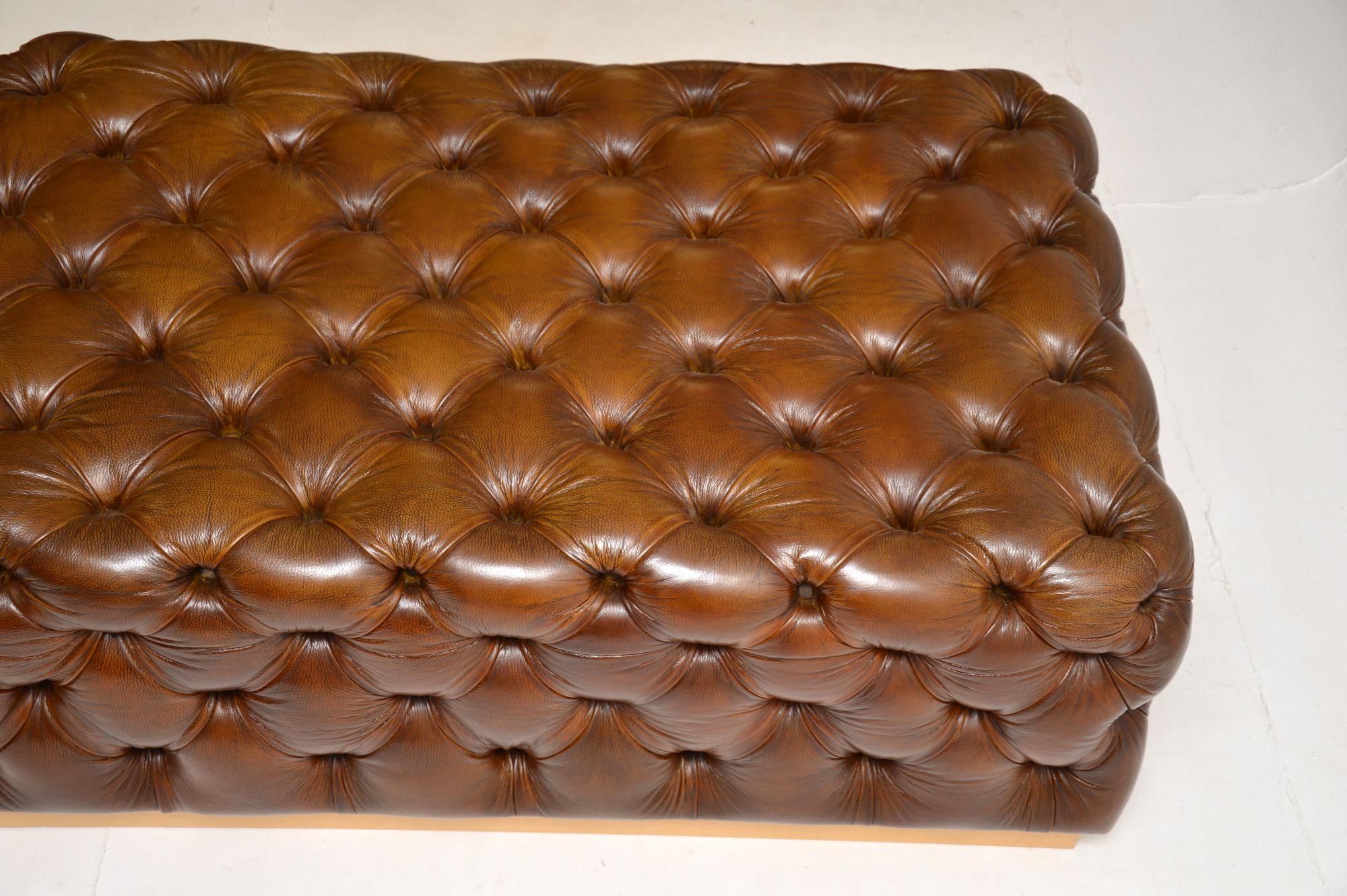Vintage Deep Buttoned Leather Ottoman Stool 1