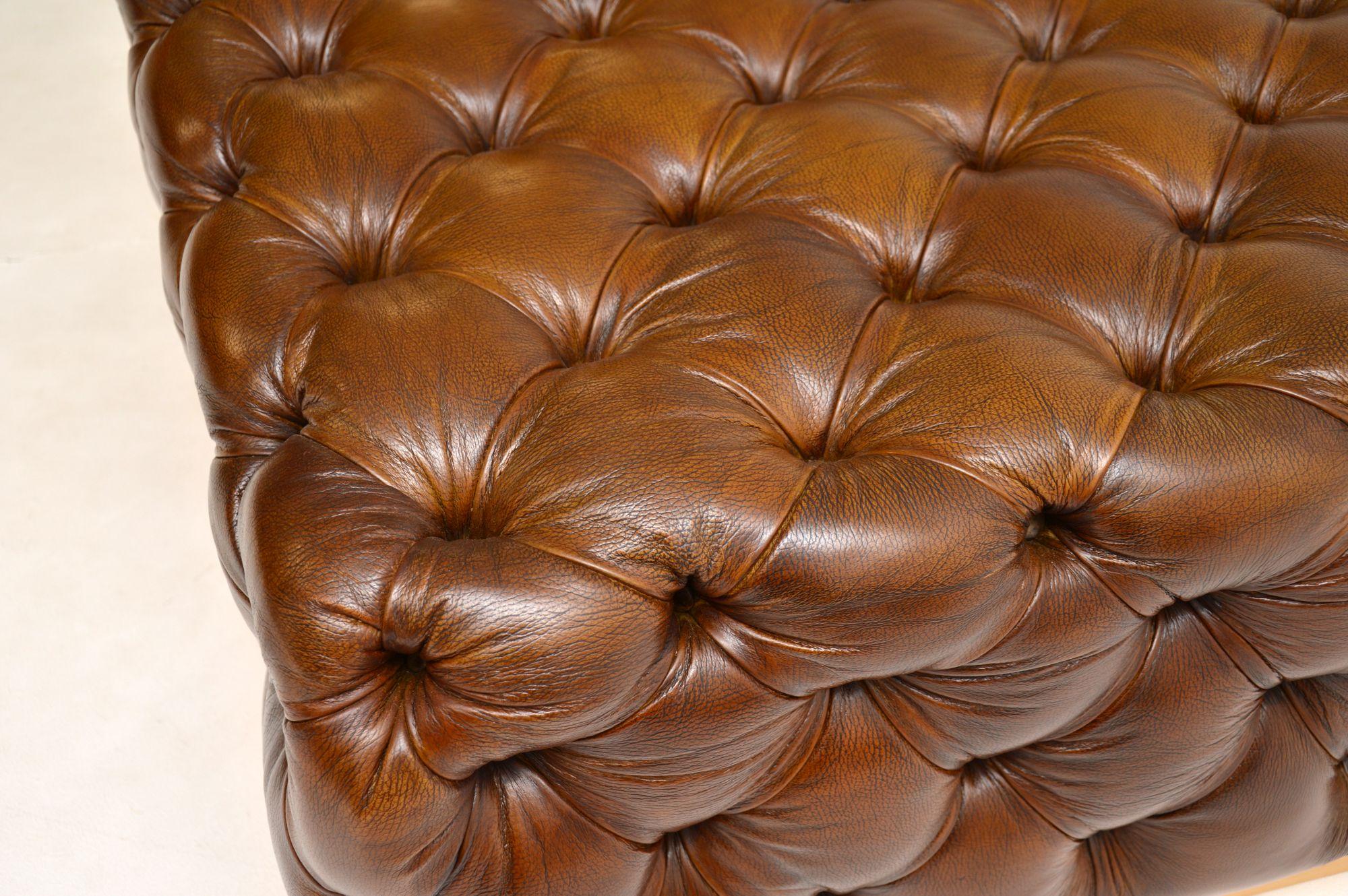 Vintage Deep Buttoned Leather Ottoman Stool 3