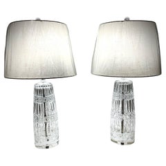 Vintage Deep Cut Full Lead Crystal Lamp Pair with Shades