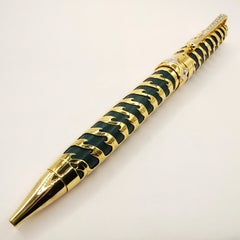 Vintage Deep Green .4 Carat Diamond 18k Yellow Gold Ball Pen Sandalwood Box Set