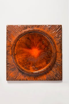 Vintage Deep Orange Decorative Ceramic Plate, Italy, 1960s