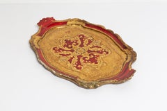 Assiette décorative en bois rouge foncé vintage, Italie, années 1960