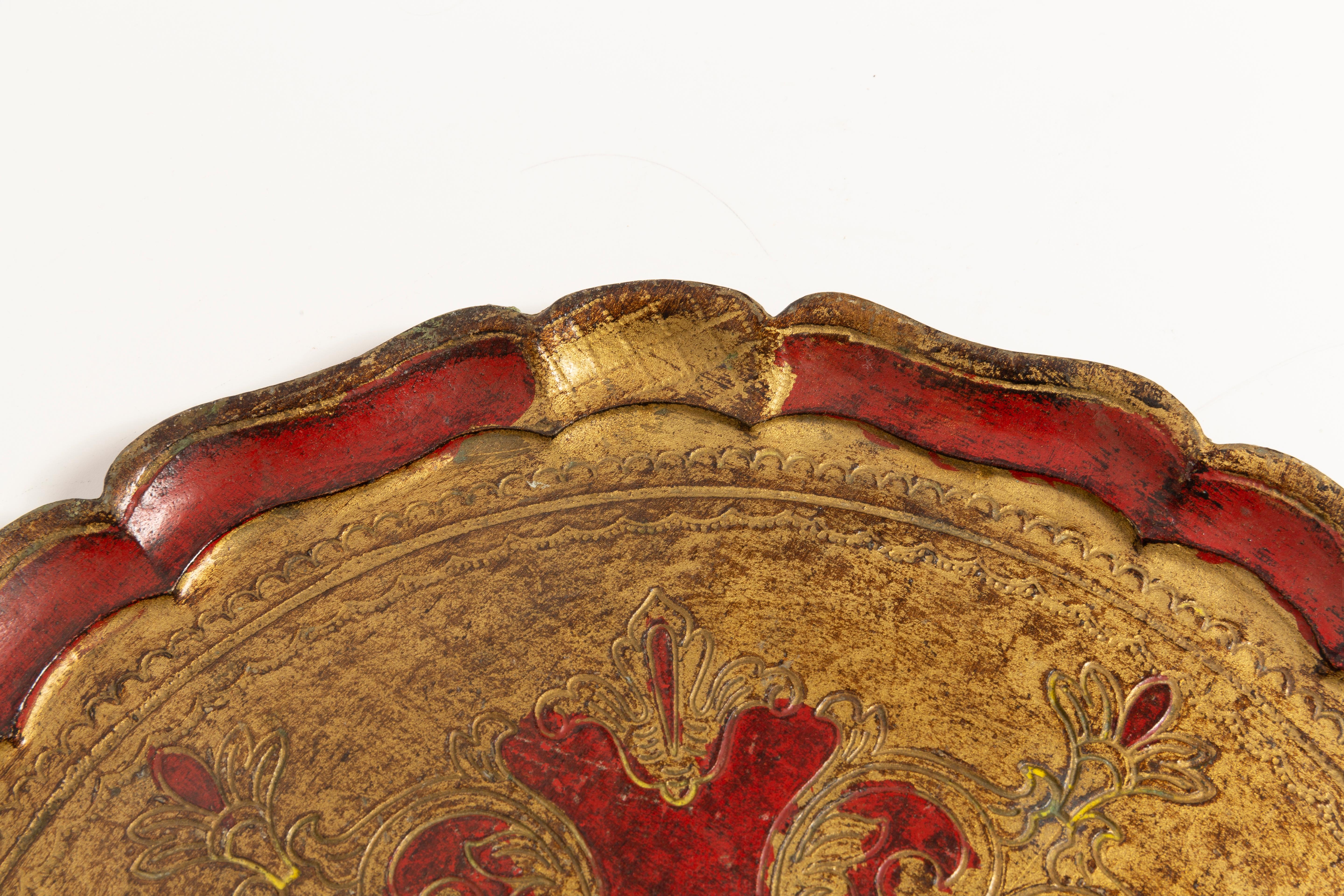 Italian Vintage Deep Red Decorative Wood Plate, Italy, 1960s For Sale