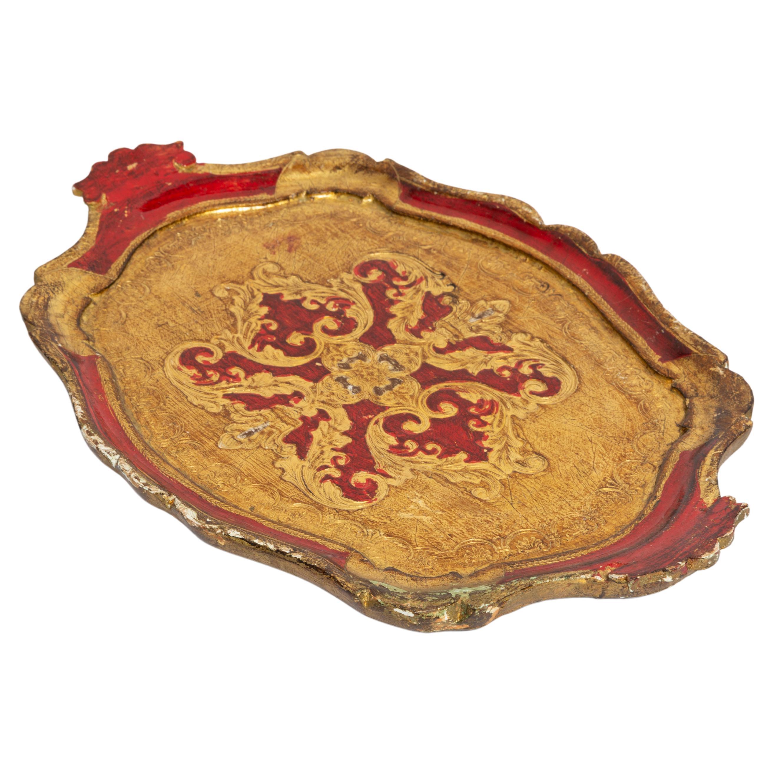 Vintage Deep Red Decorative Wood Plate, Italy, 1960s For Sale