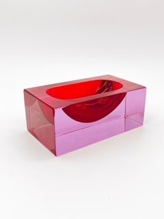 Vintage Deep Red "Sommerso" Murano Glass Ashtray/Paperweight, Flavio Poli Style