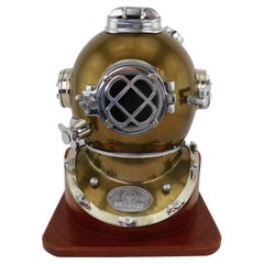 Vintage Deep Sea Divers Diving Helmet Copper Steel Mounted on Wood Base