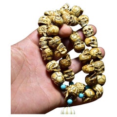Antique Deer Horns Carving Thirty Eight Human Skulls Beads Noble Bracelet