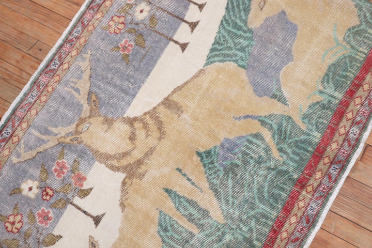 Vintage Deer Pictorial Turkish Rug For Sale at 1stDibs