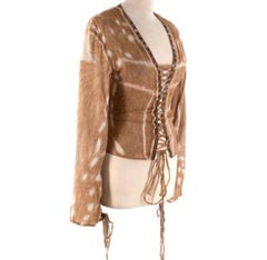 Saint Laurent Vintage Deer-Print Stretch Mesh Top - Size xxs
