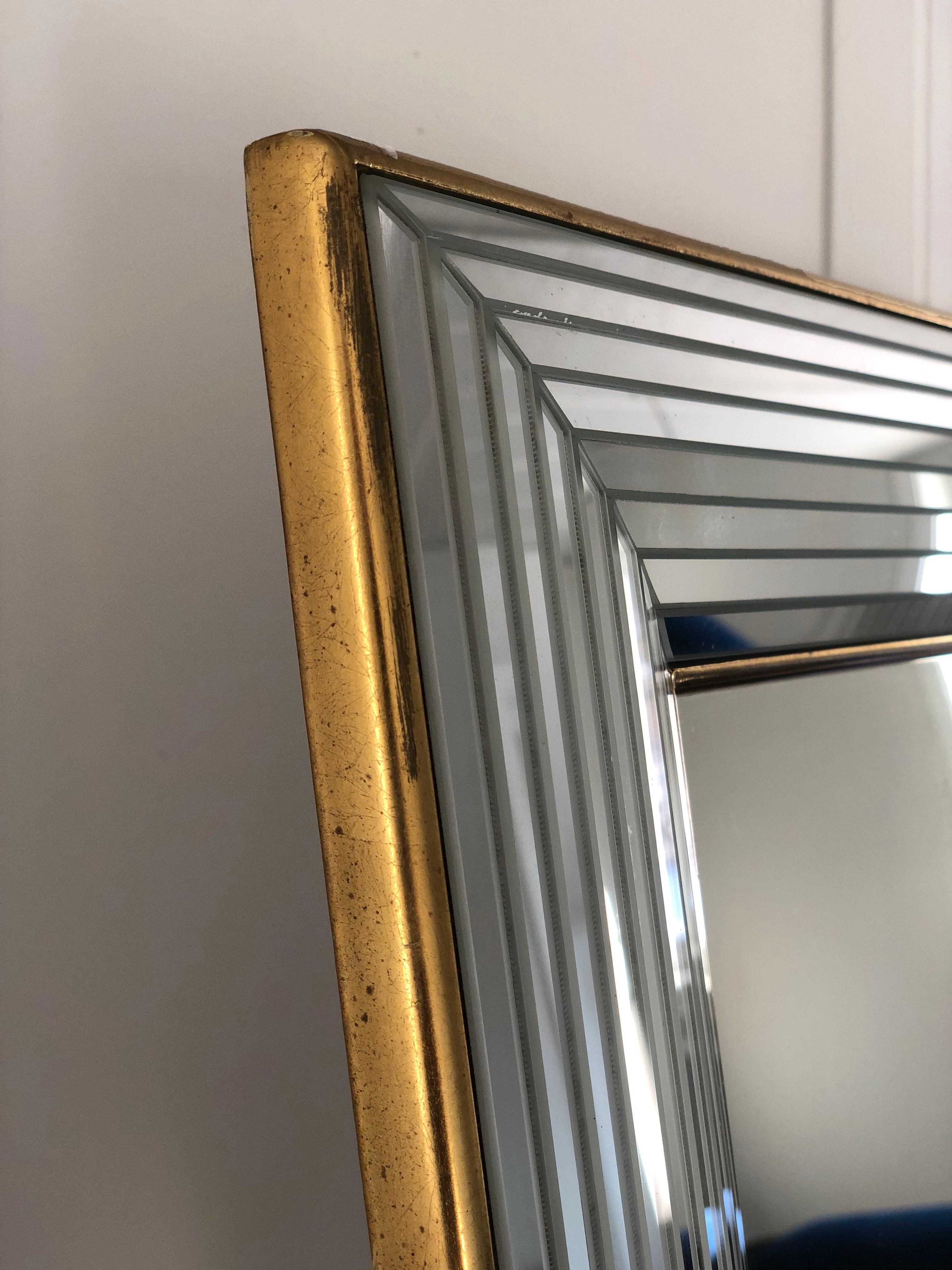 Wood Vintage Deknudt Mirror Hollywood Regency in Silver and Gold 1980s For Sale