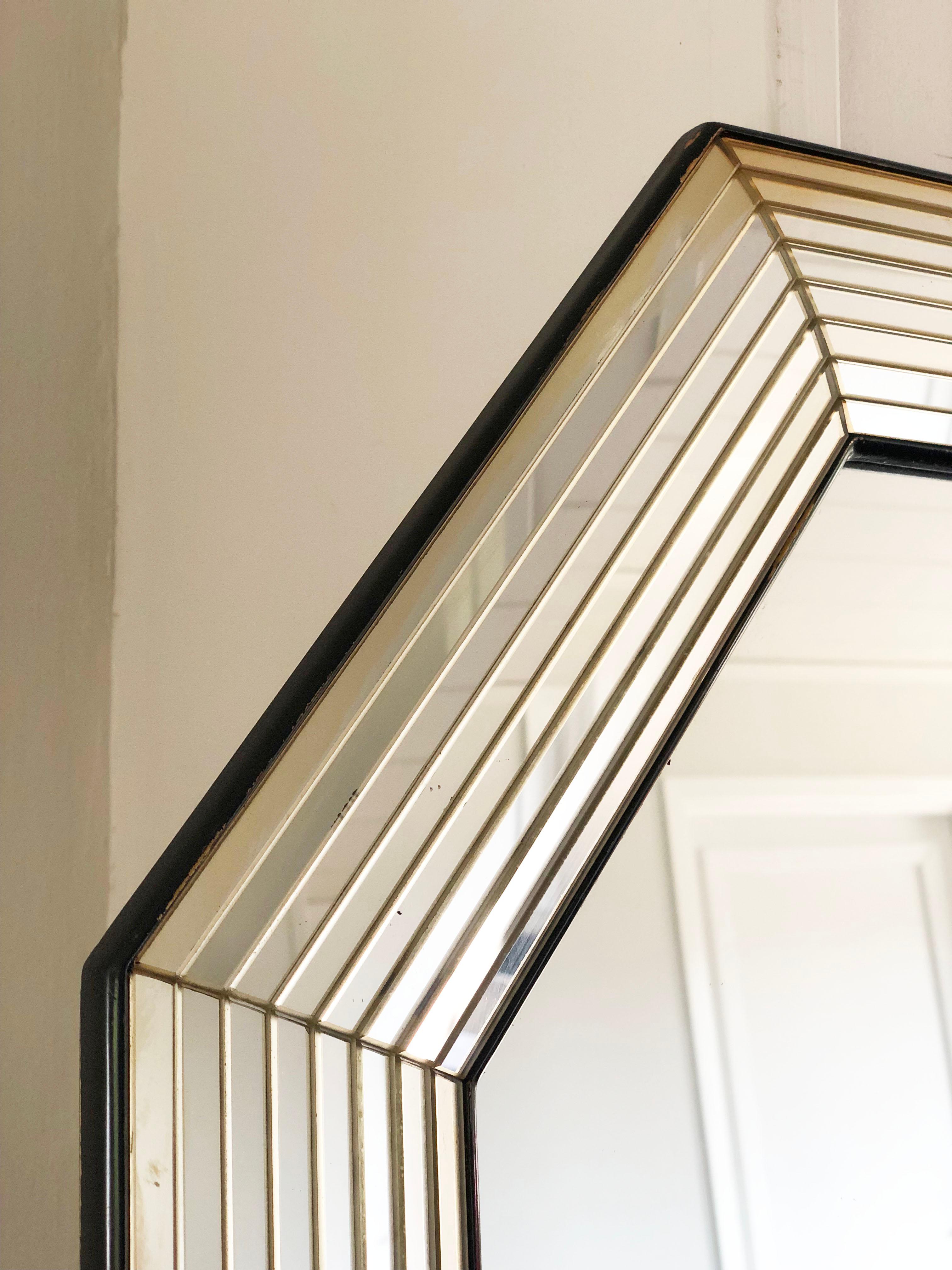 Vintage Deknudt Octagon Mirror Hollywood Regency in Silver and Black 1980s In Good Condition For Sale In Sakskøbing, DK