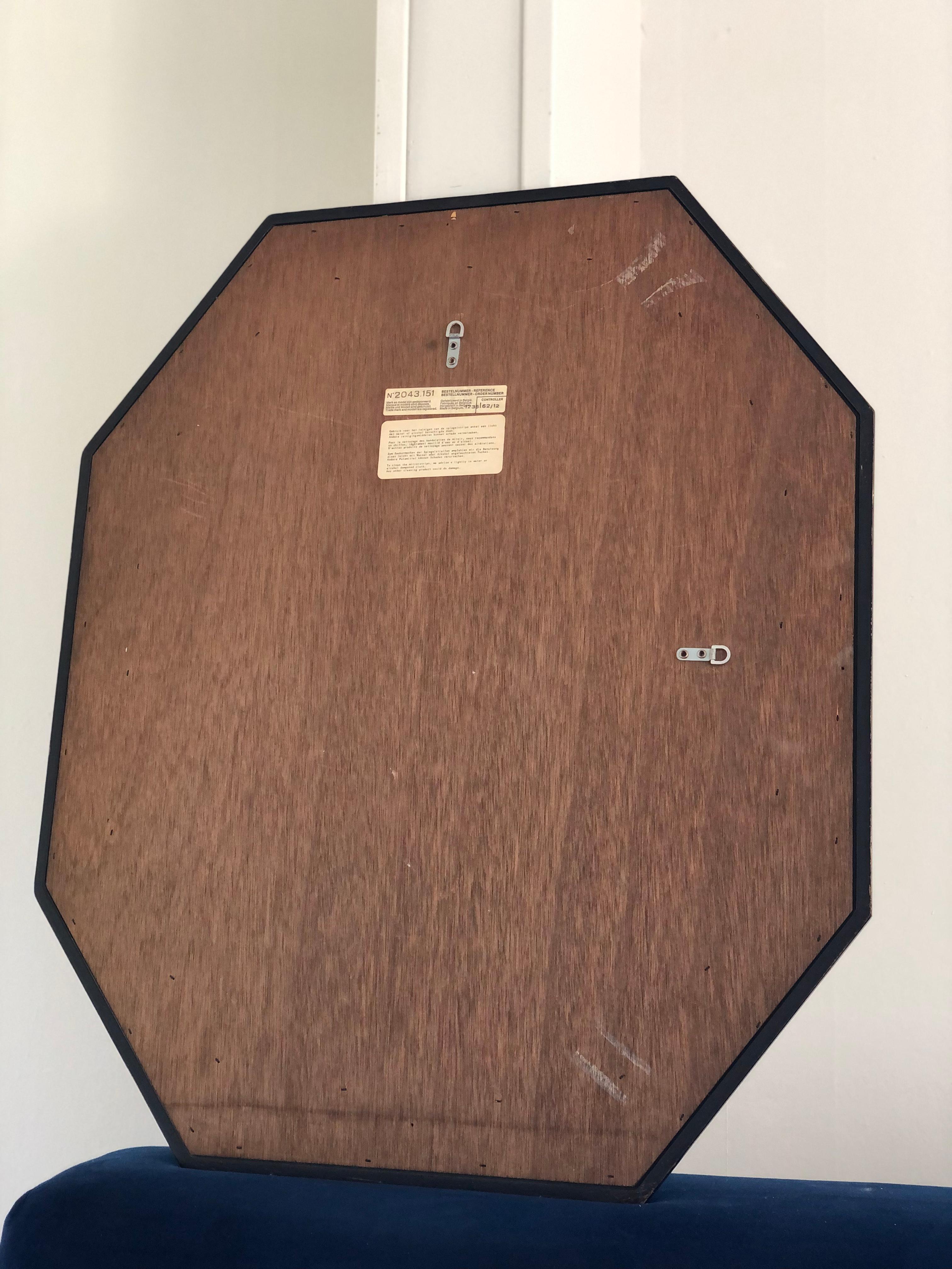 Wood Vintage Deknudt Octagon Mirror Hollywood Regency in Silver and Black 1980s For Sale