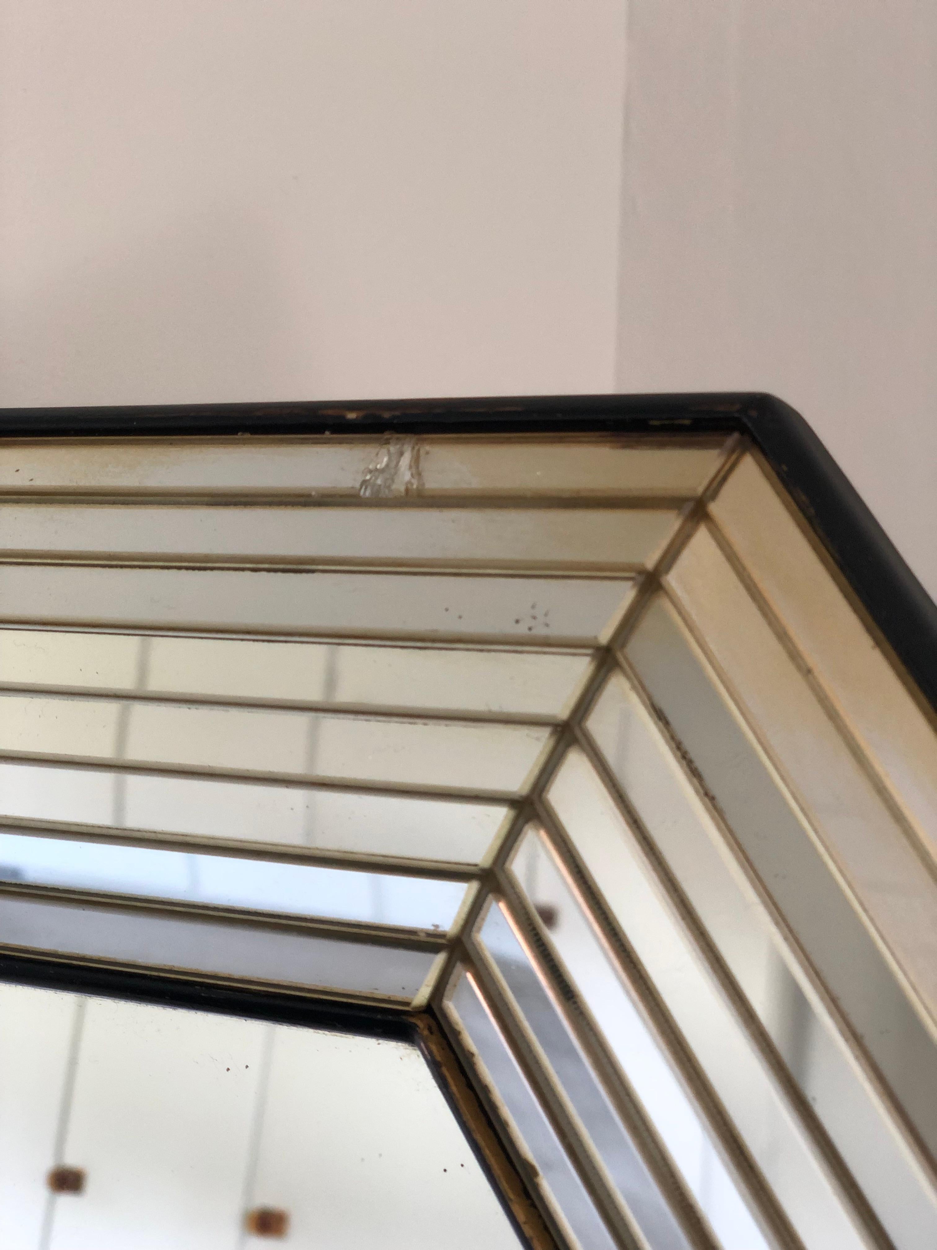 Vintage Deknudt Octagon Mirror Hollywood Regency in Silver and Black 1980s For Sale 1