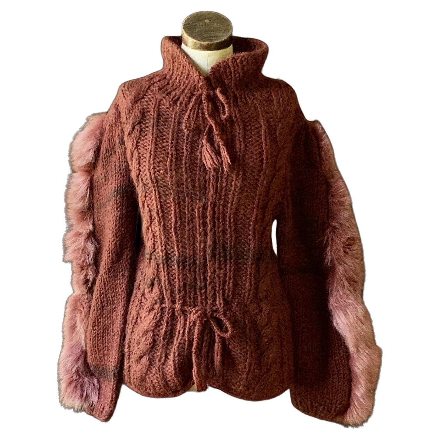 Vintage DELAWARE STREET Avant Garde FOX Fur CASHMERE Cable Knit Pullover USA im Angebot