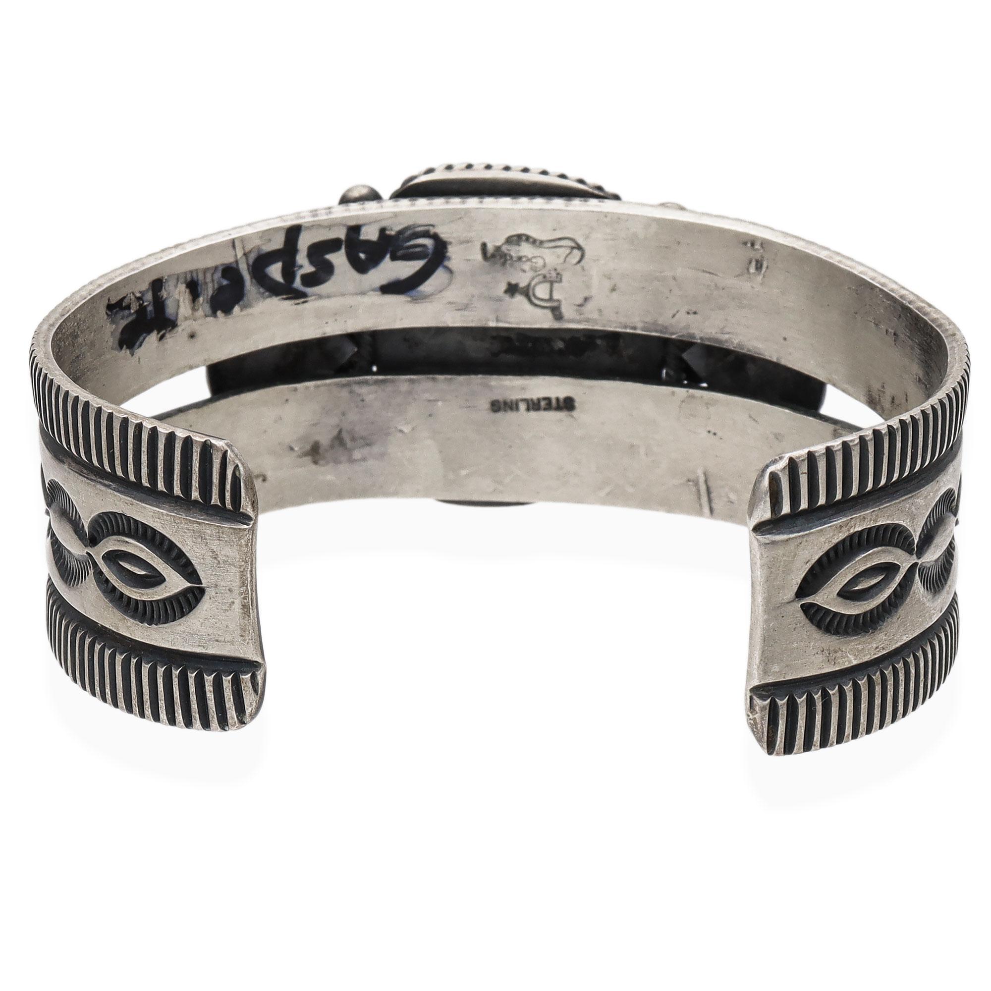 Bracciale vintage Delbert Gordon Navajo in argento sterling con gaspeite in vendita 1