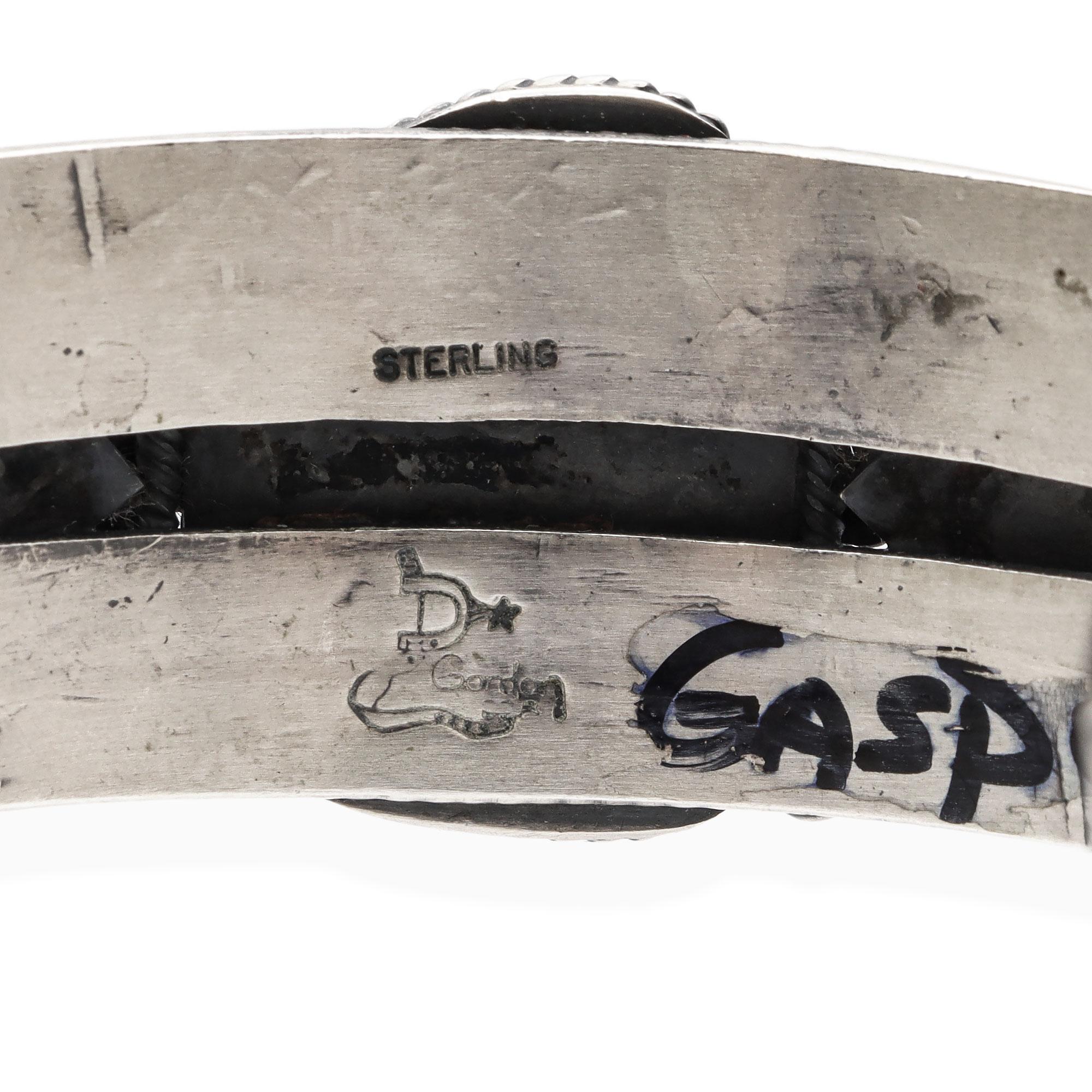 Bracciale vintage Delbert Gordon Navajo in argento sterling con gaspeite in vendita 3