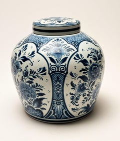 Vintage Delft Blue and White Ginger Jar With Lid made in Holland