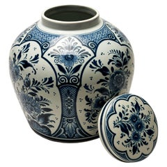 Vintage Delft Blue and White Ginger Jar With Lid made in Holland
