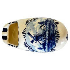 Vintage Delft Blue Ceramic Clog Ashtray, Hand-Painted Windmill Motif, Holland