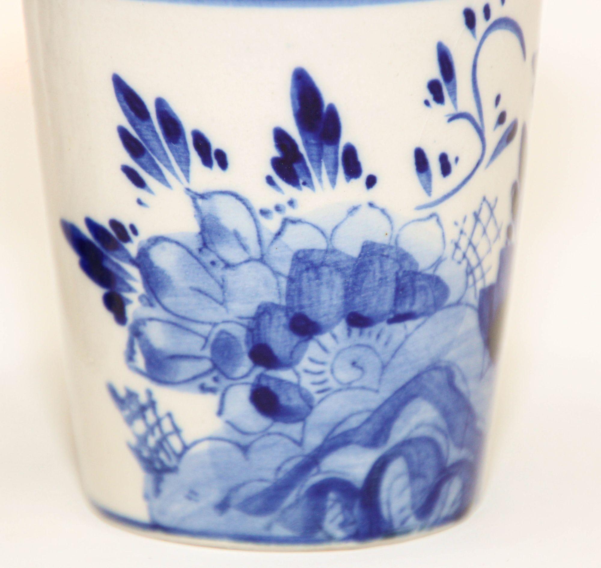 Vintage Delft Ceramic Hand Painted Blue Flower Pots Holland Delftware 3
