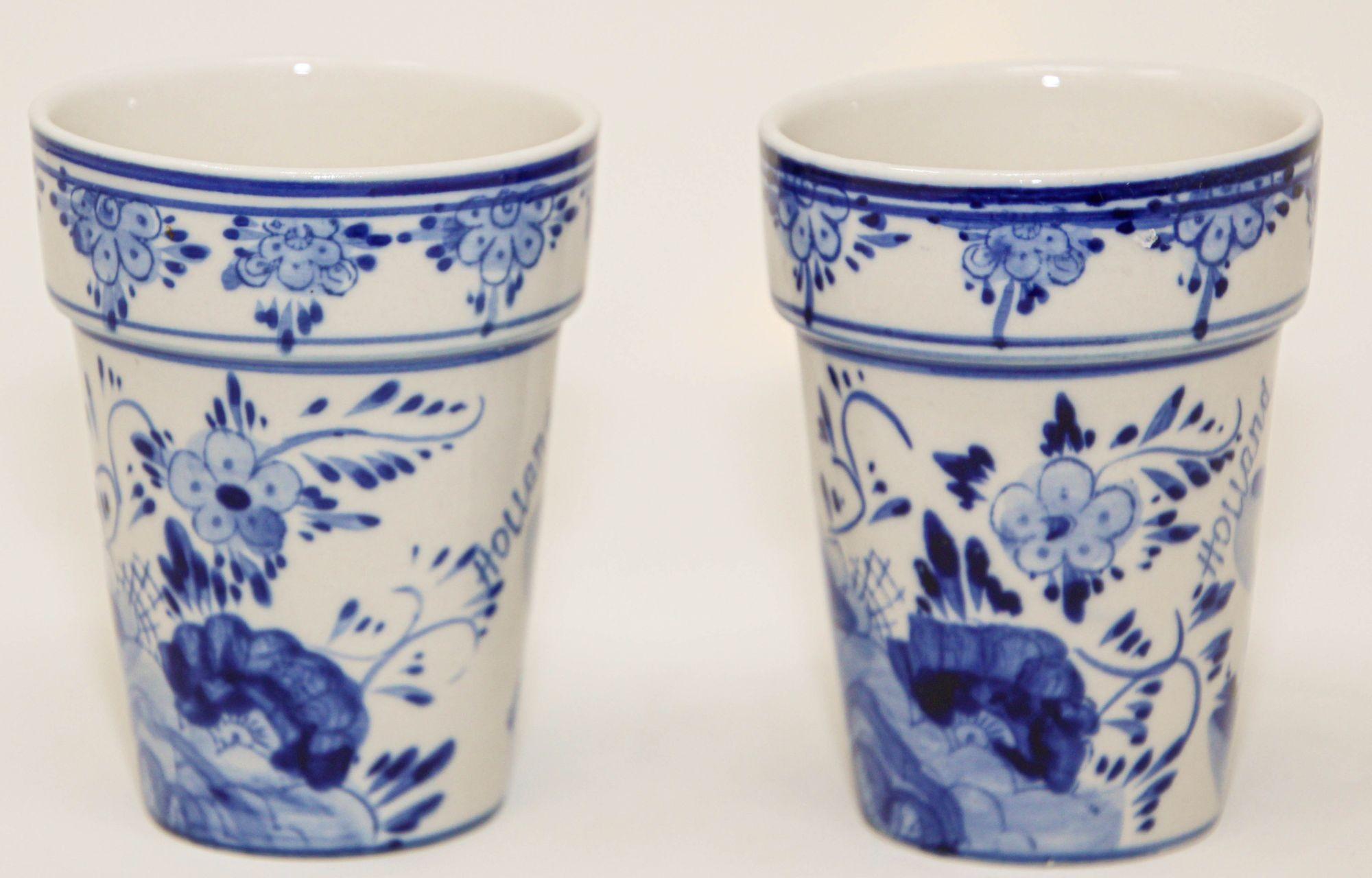 Vintage Delft Ceramic Hand Painted Blue Flower Pots Holland Delftware 4