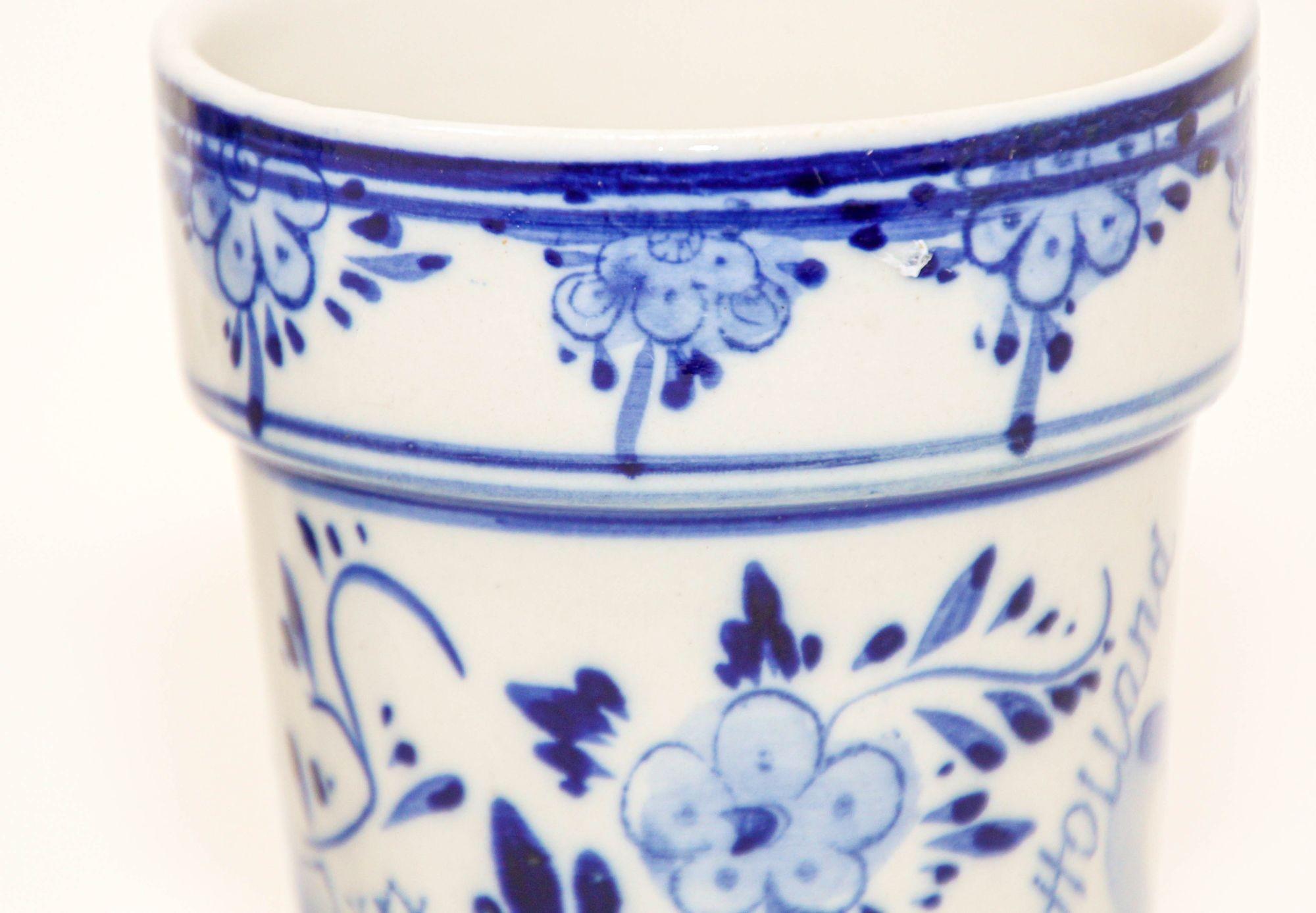 Vintage Delft Ceramic Hand Painted Blue Flower Pots Holland Delftware 5