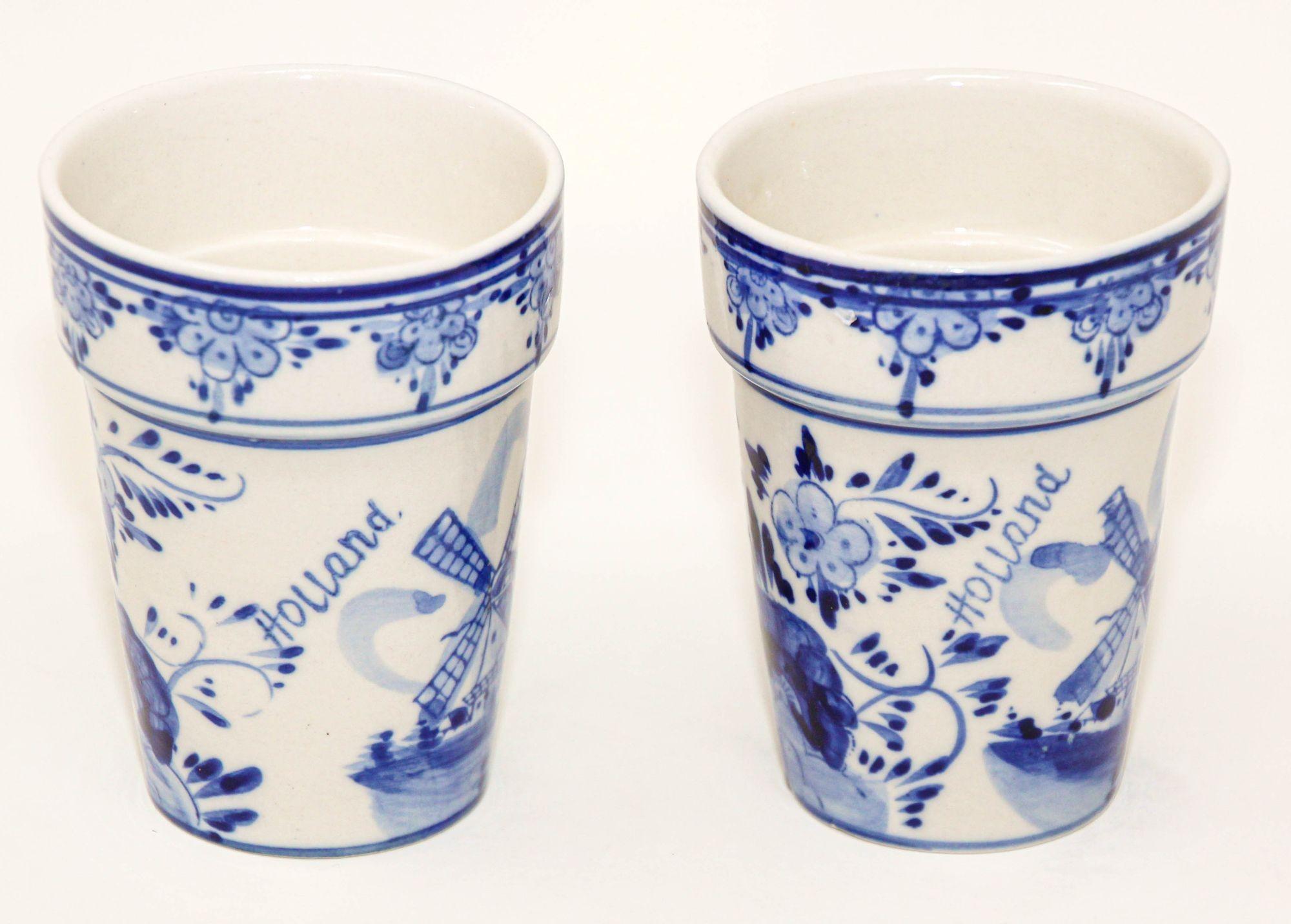 Vintage Delft Ceramic Hand Painted Blue Flower Pots Holland Delftware 7