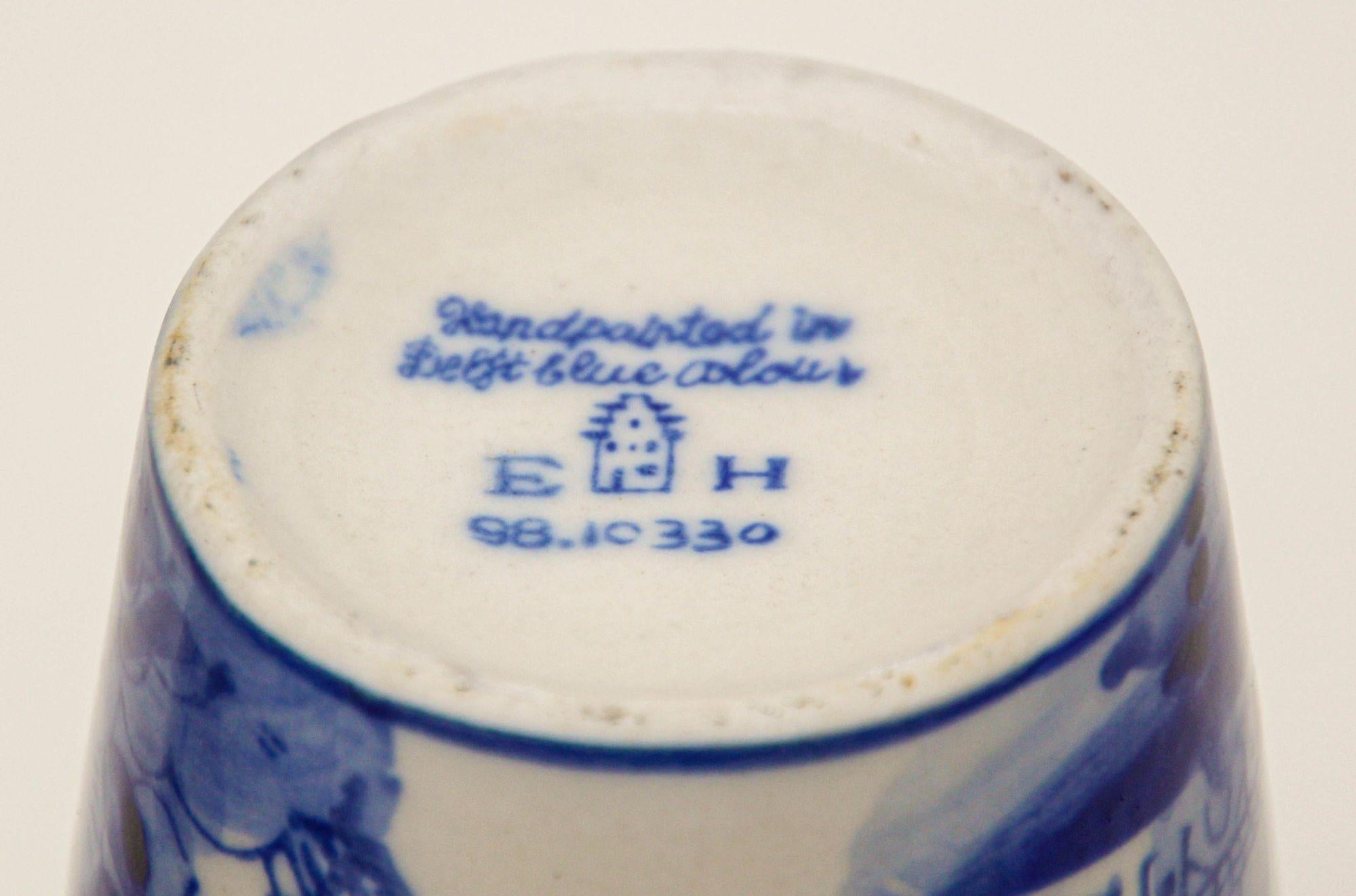 20th Century Vintage Delft Ceramic Hand Painted Blue Flower Pots Holland Delftware