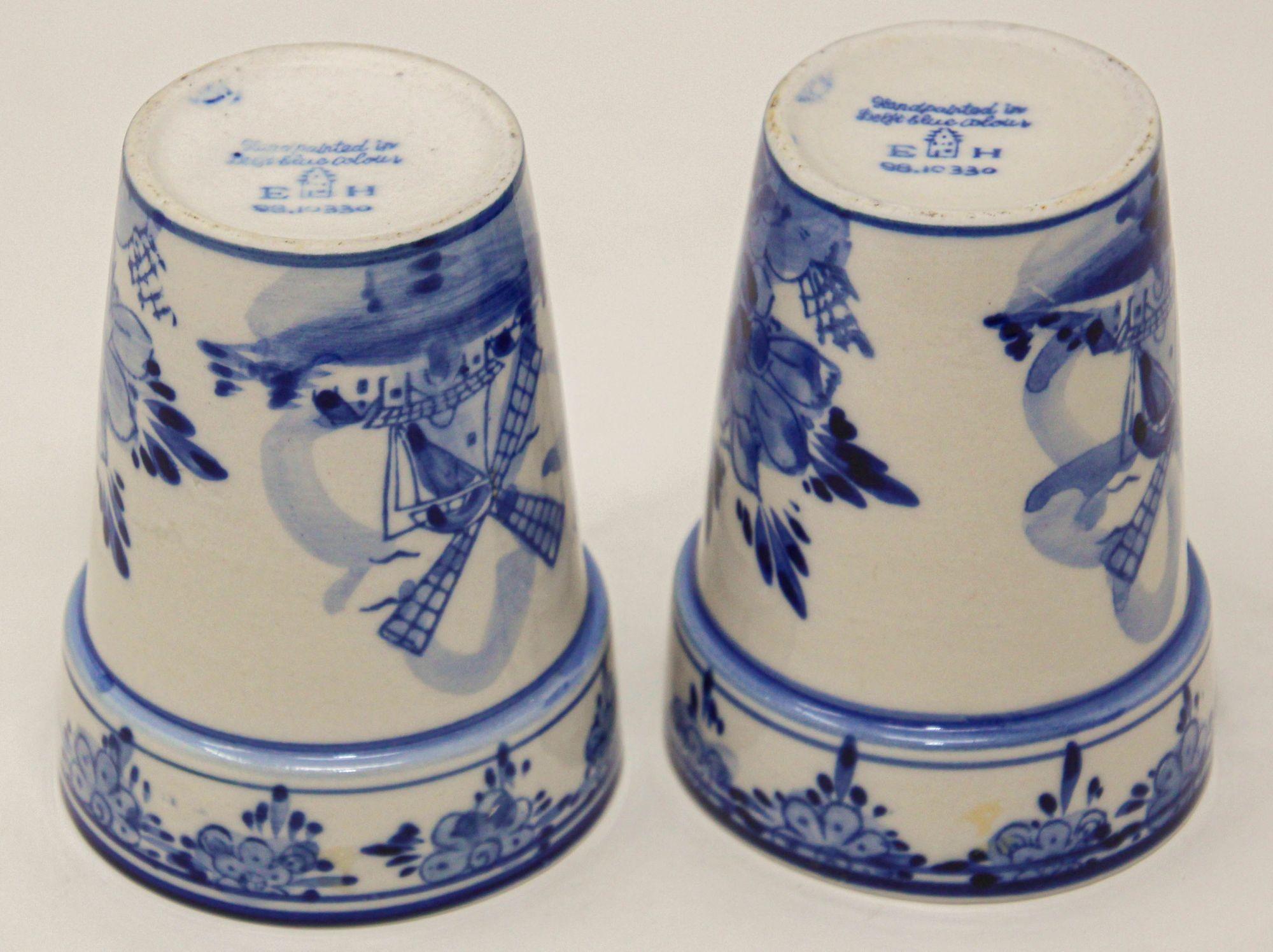 Vintage Delft Ceramic Hand Painted Blue Flower Pots Holland Delftware 1