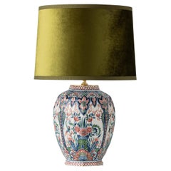 Vintage Delft Table Lamp by Makkum, Hand-Painted, 1940s-70s, New Velvet Shade