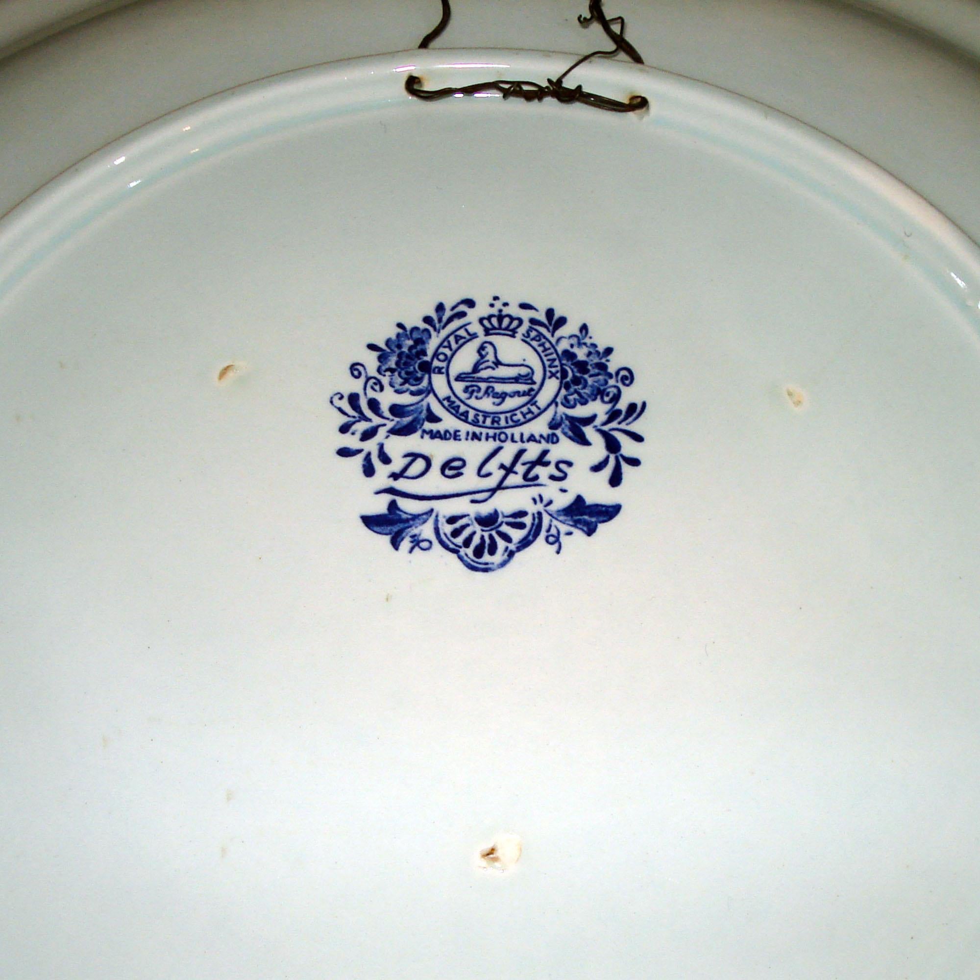 Vintage Delfts Blue and White Landscape Large Decorative Ceramic Plate 1