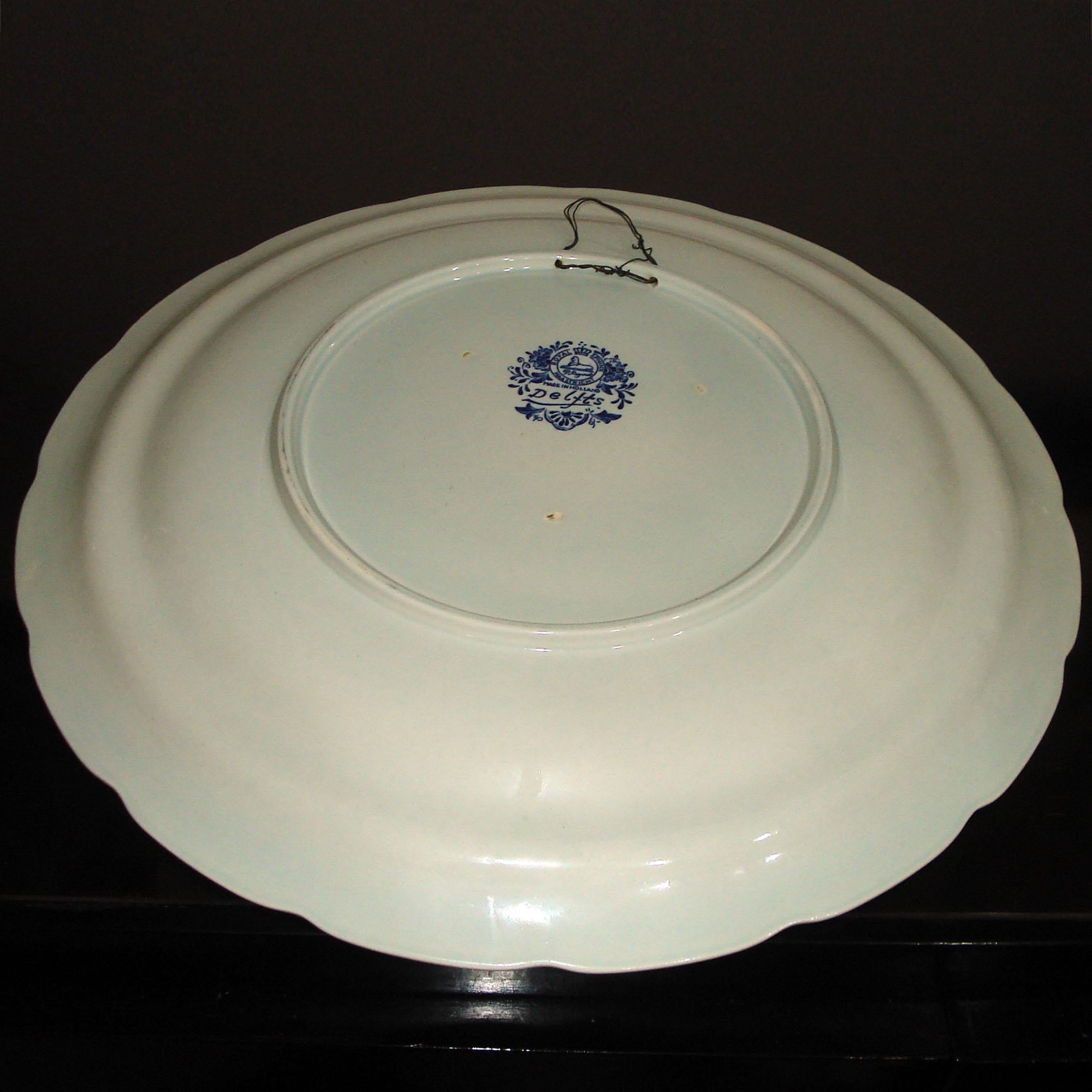Mid-20th Century Vintage Delfts Blue and White Landscape Large Decorative Ceramic Plate
