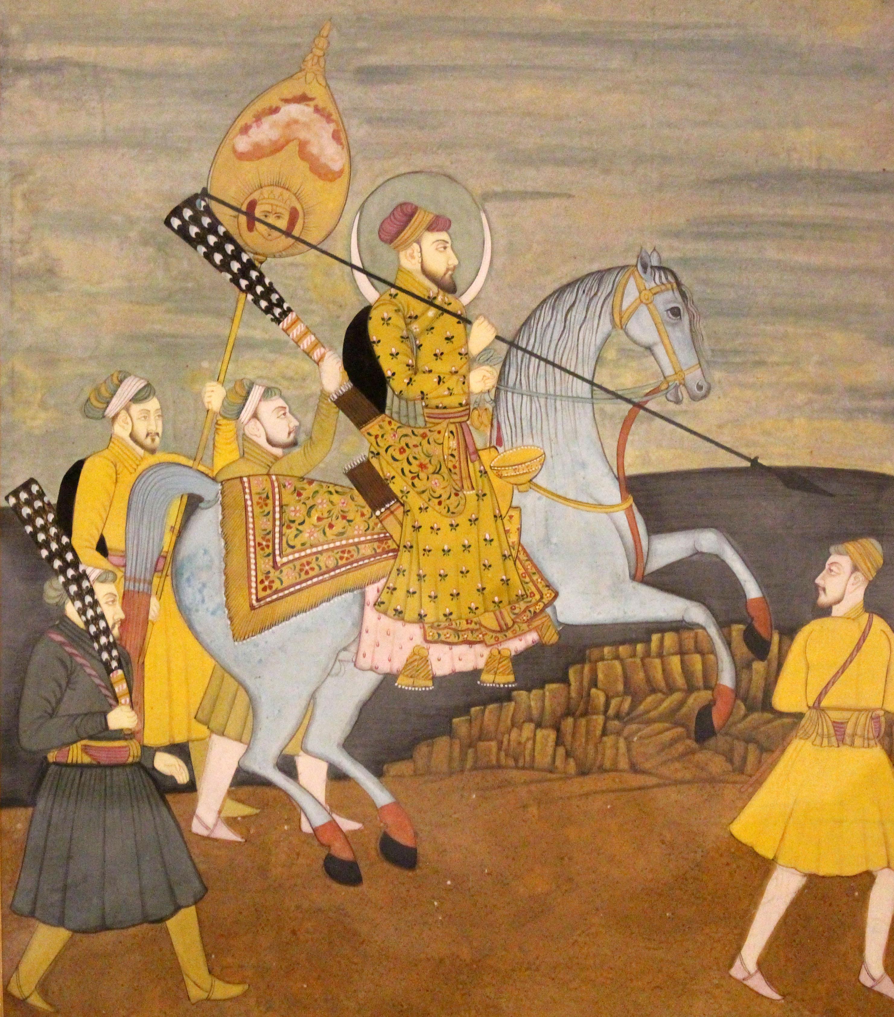 Folk Art Vintage Delhi Watercolor of Maharaja & Entourage