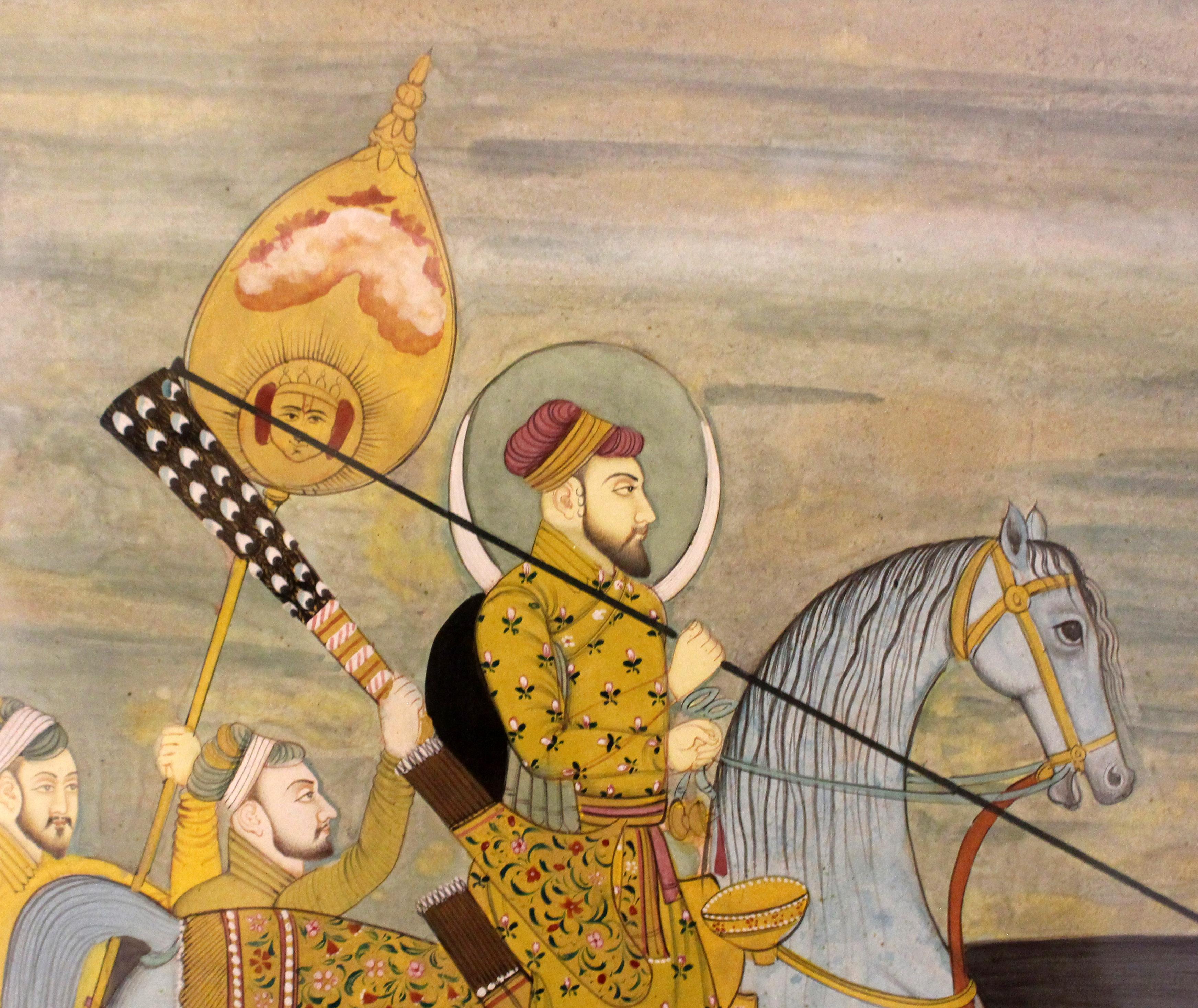 Indian Vintage Delhi Watercolor of Maharaja & Entourage