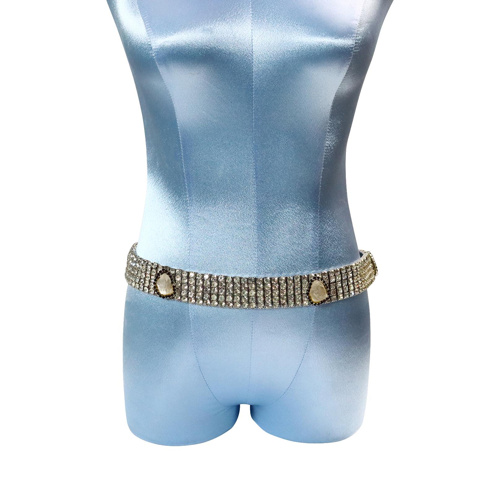 Vintage delillo Belt with Quartz Like Pieces With Black Crystals Circa 1970s In Good Condition For Sale In New York, NY