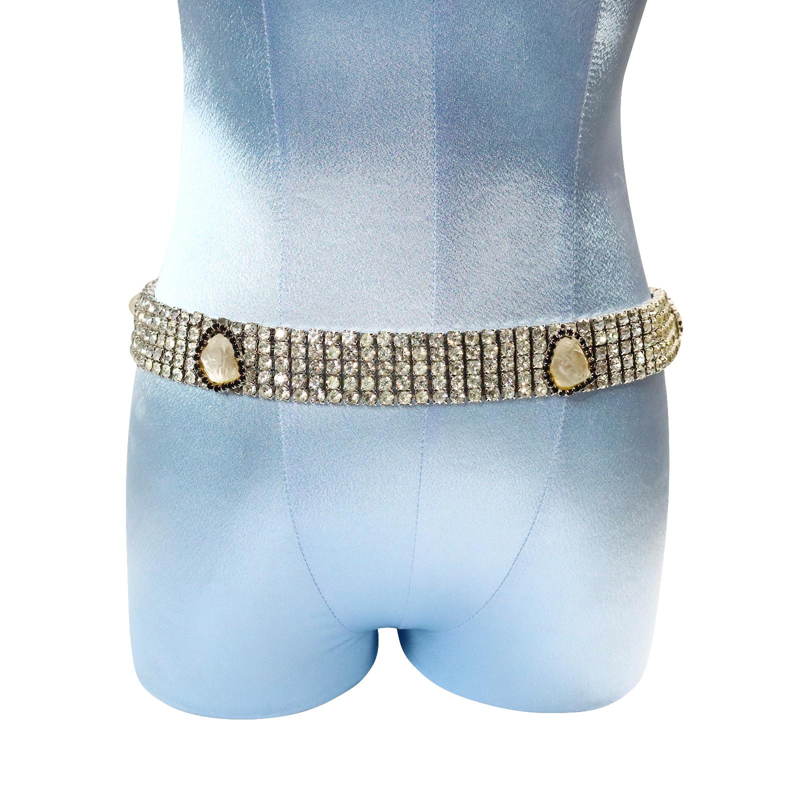 Vintage delillo Belt with Quartz Like Pieces With Black Crystals Circa 1970s For Sale 1