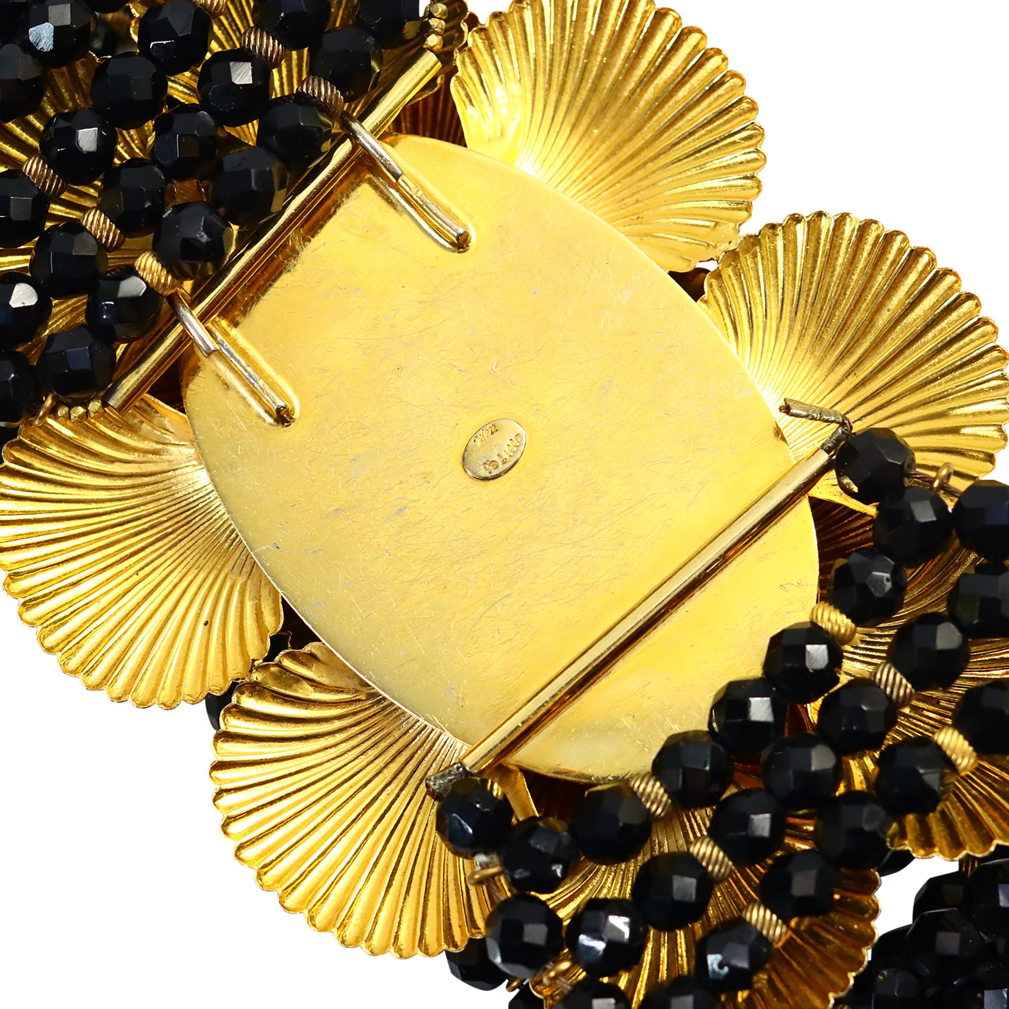 Vintage deLillo Black Beaded Belt with Gold Layered Buckle Circa 1970s For Sale 5