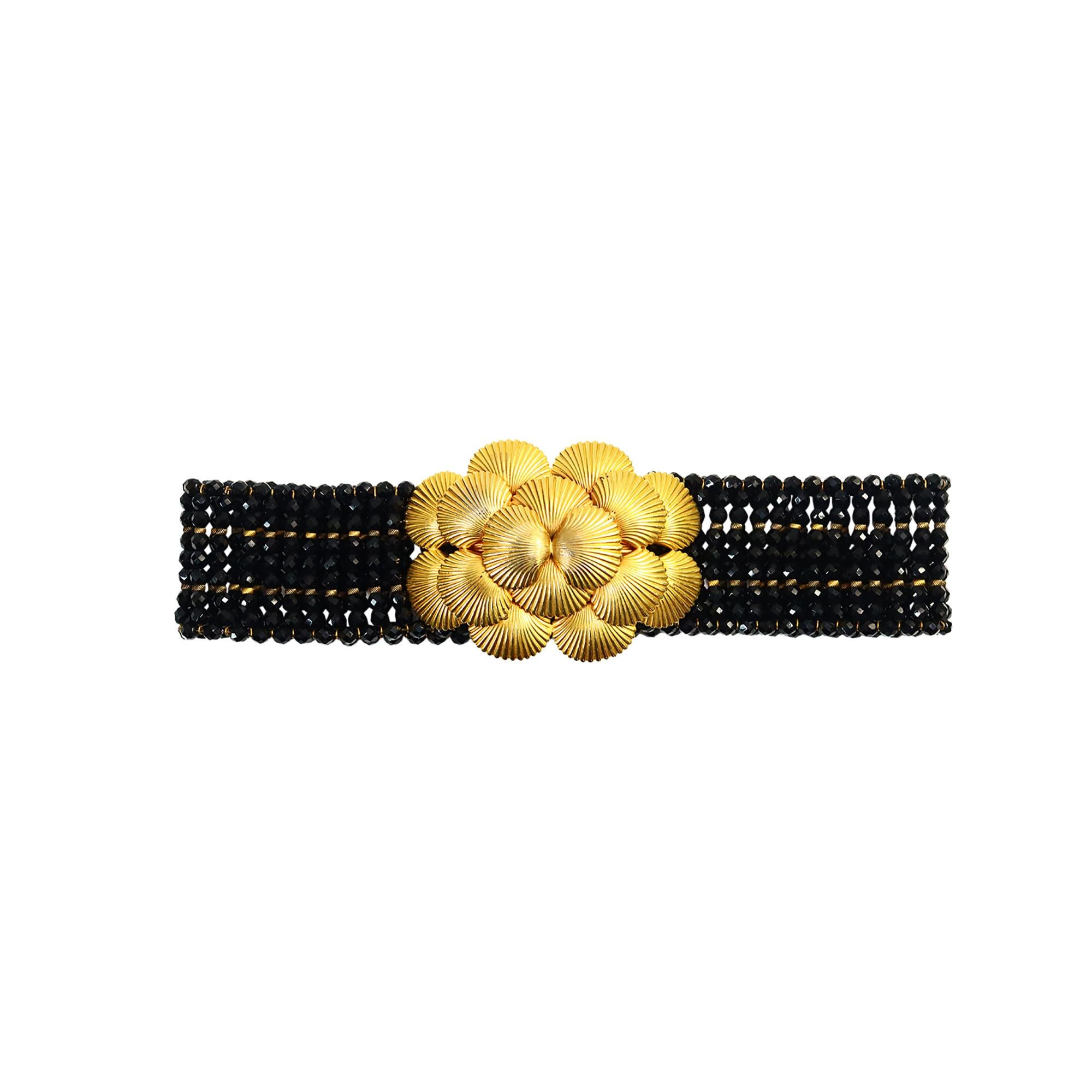 Vintage deLillo Black Beaded Belt with Gold Layered Buckle Circa 1970s For Sale 3