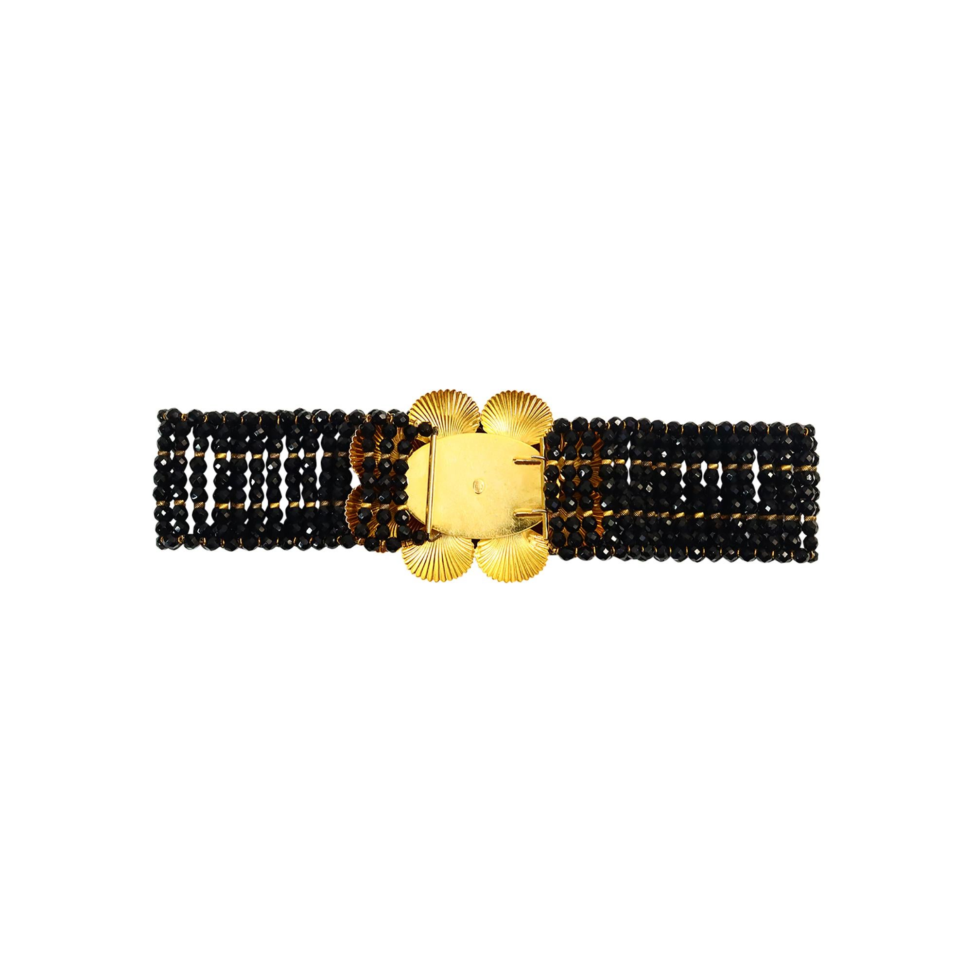 Vintage deLillo Black Beaded Belt with Gold Layered Buckle Circa 1970s For Sale 4