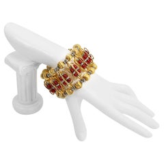Pulsera vintage Delillo con cabujones rojos Cristales Turquesa de imitación circa 1970s