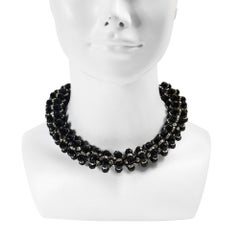 Collana girocollo vintage deLillo con diamanti e perline nere, circa anni '70