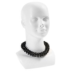 Vintage deLillo Diamante and Black Beaded Choker Necklace Circa 1970s