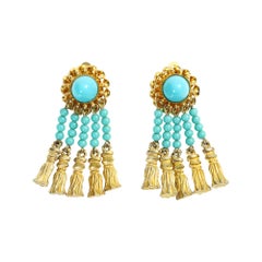 Boucles d'oreilles deLillo Faux Turquoise et tons or Circa Vintage 1970