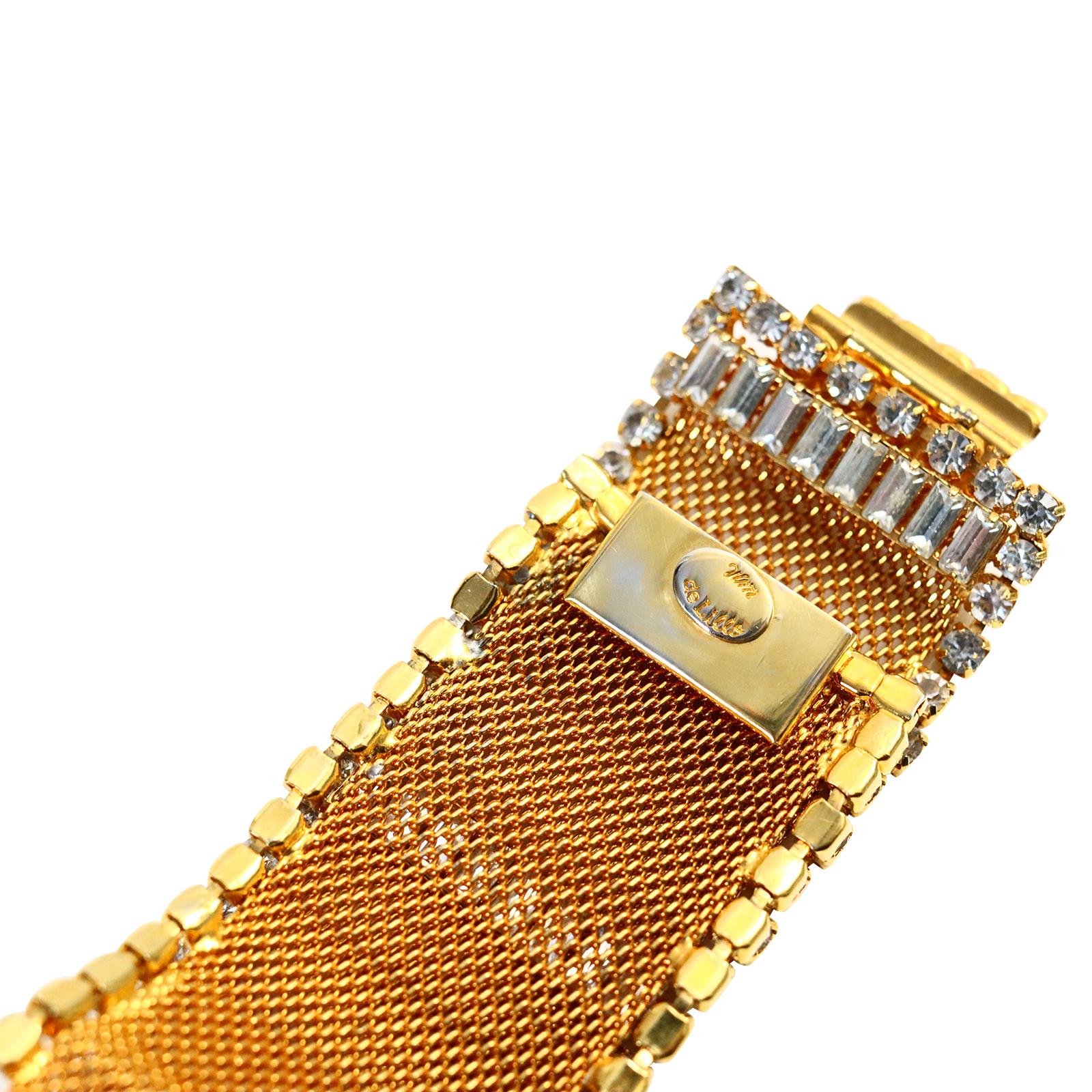 Vintage Delillo Gold Mesh with Crystals Bracelet, circa 1970s In Good Condition For Sale In New York, NY