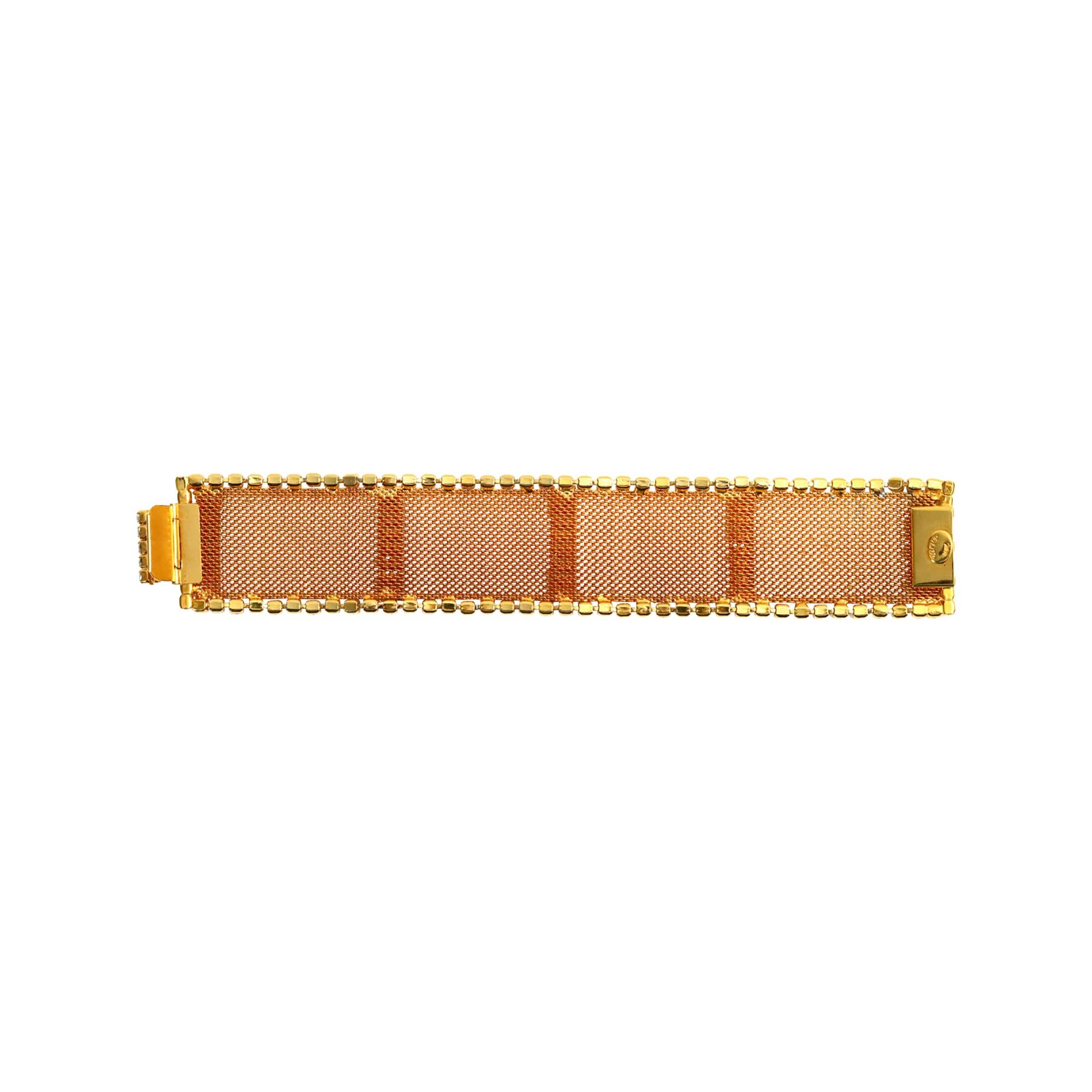 Bracelet vintage Delillo en maille d'or avec cristaux, circa 1970 en vente 2